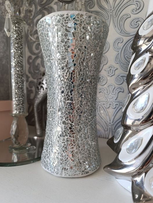 Wazon srebrny Glamour z lustrzanej mozaiki błyszczący nowy
