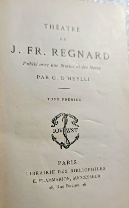 Antigo livro Théâtre de J. Fr Regnard - TOME PREMIER - nouvelle bibliothèque classique