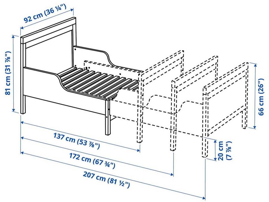 Łóżko Materac IKEA SUNDVIK Lite drewno Regulowana Długość 80x200