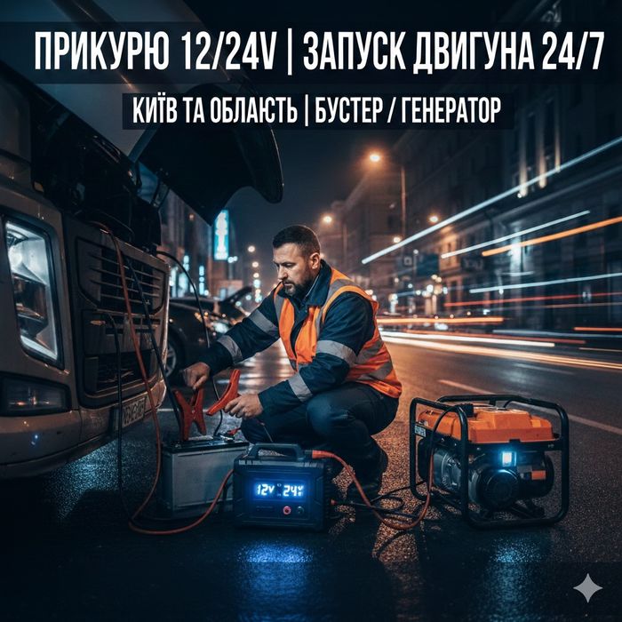 Прикурю 12/24V | Запуск будь-яких авто | Виїзд Київ 24/7
