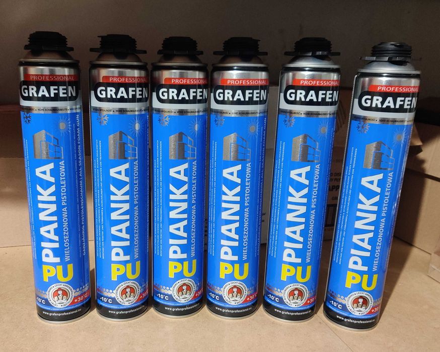 6x Piana poliuretanowa pistoletowa wielosezonowa, GRAFEN 750 ml