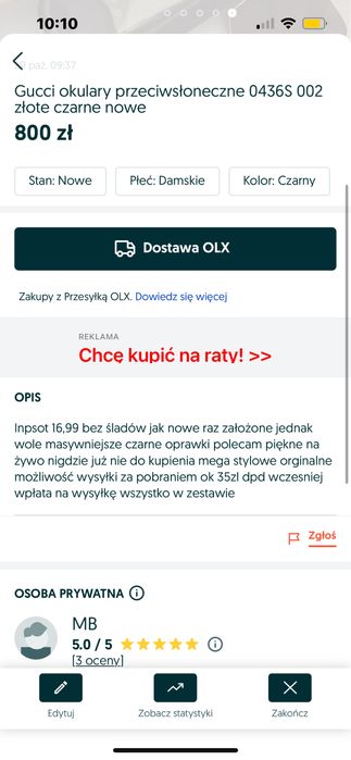 Gucci okulary przecisloneczne nowe orginalne czanrne zlote