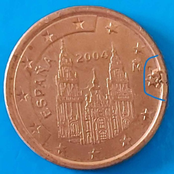 5 Cêntimos  de 2004  de Espanha  com DEFEITO na cunhagem
