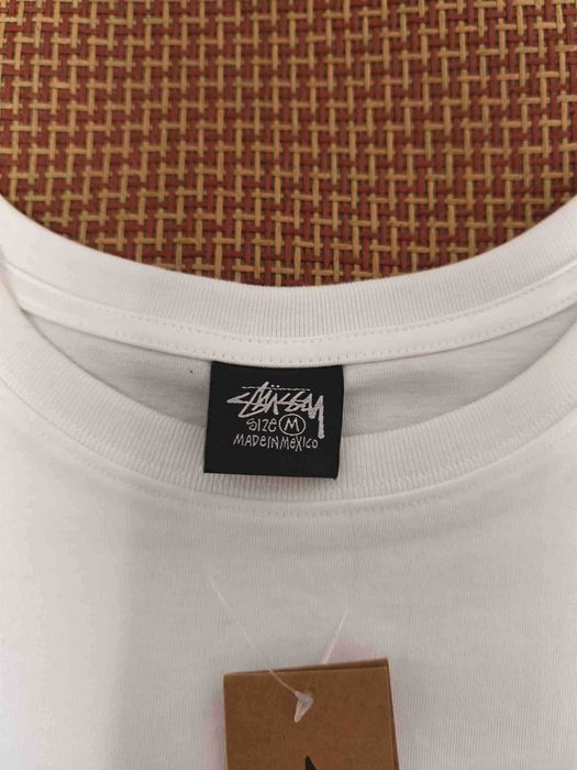Stussy，Męska biała koszulka z nadrukiem letnim, rozmiar M