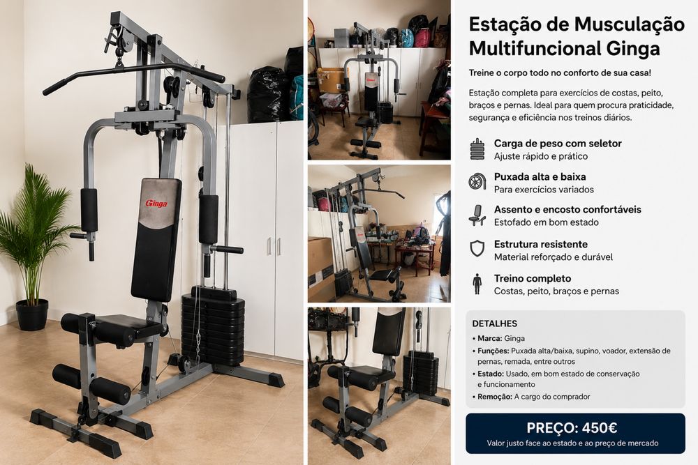 Estação de Musculação Multifunções Ginga | Bom Estado | Carga por Pesos