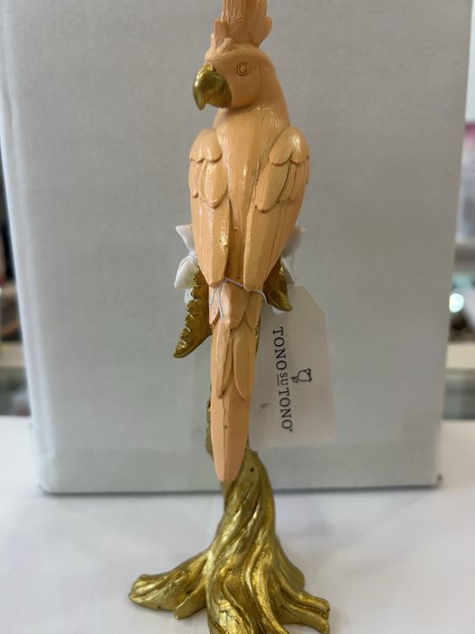 Estatueta Decorativa Papagaio / Catatua Exótica em Pedestal Dourado