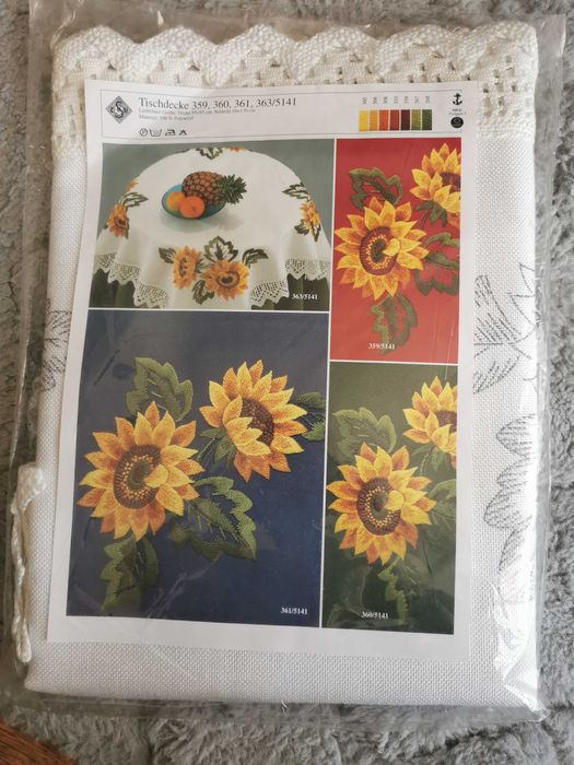 Słoneczniki Serweta obrus do samodzielnego haftowania komplet Nowa