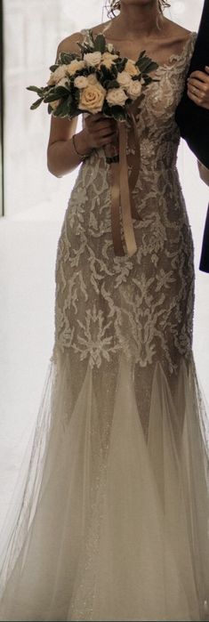 Suknia slubna rybka syrenka pieknie zdobiona koraliki ivory 36 Luxury