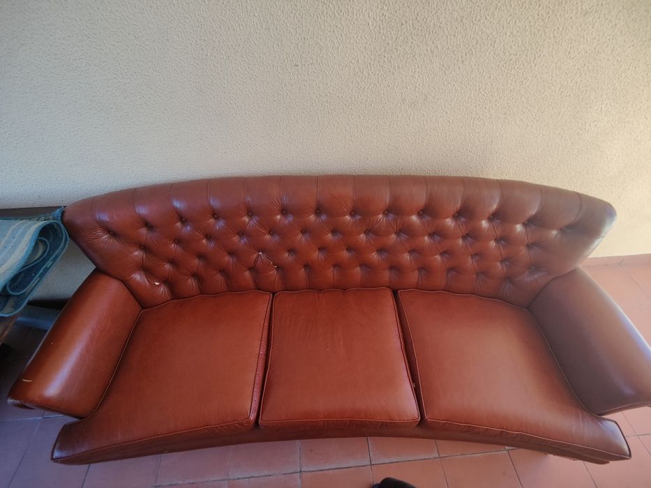 Sofá de couro castanho 200x80