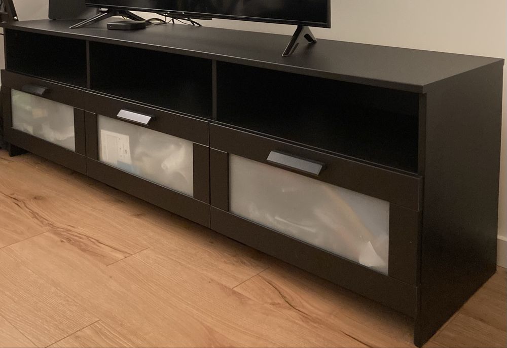 Móvel TV / Rack preto, 216x41x54 cm (BRIMNES)