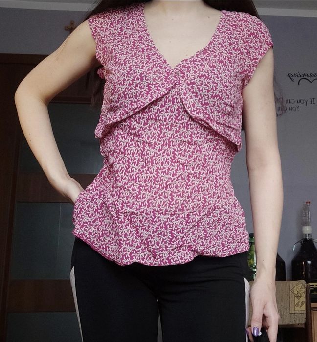 Koszula z krótkim rękawem różowa kwiatki damska bluzka