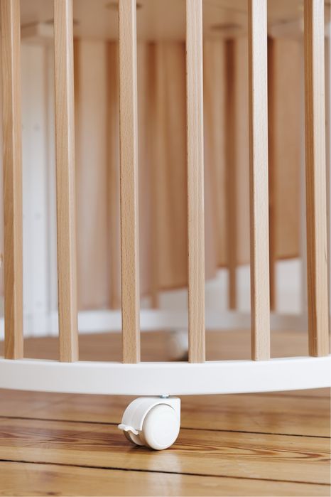 Łóżeczko 5w1 KOMFORT – okrągłe, owalne, przewijak, kojec, kanapa