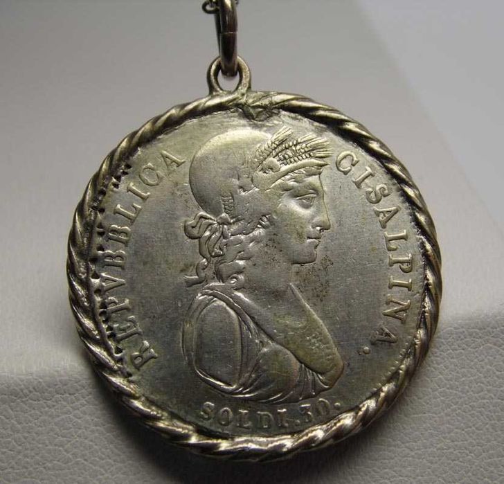 Srebrna zawieszka oprawiona moneta 30 Soldi 1801r. (IX) - Milan