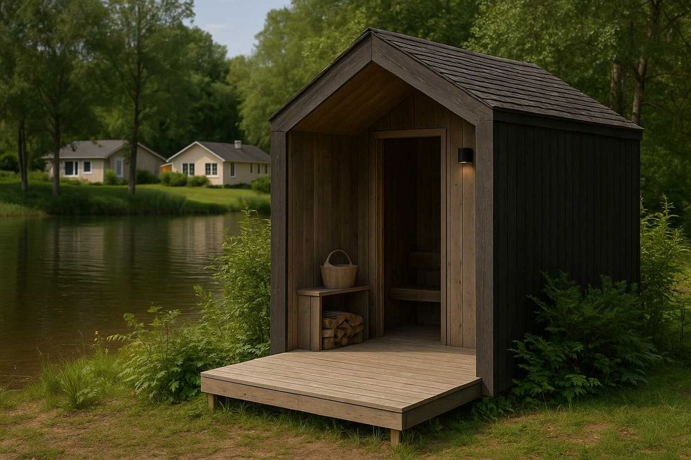 Sauna sucha świerkowa domek AuraForest PRODUCENT FV taras ławki jakość