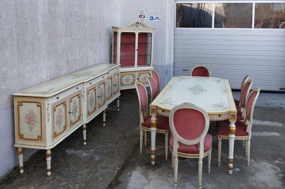 Włoska jadalnia witryna komoda stół rozkładany 8 krzeseł VINTAGE