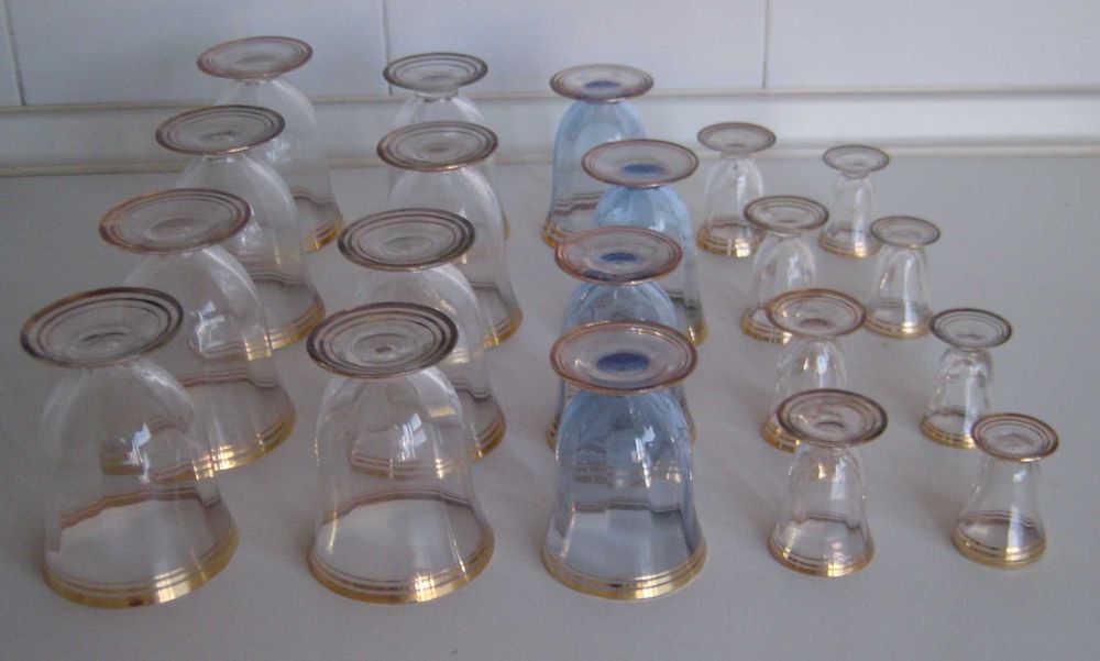 Anos 40 - Serviço de Copos "Meio Cristal" filetados a ouro - 4 pax