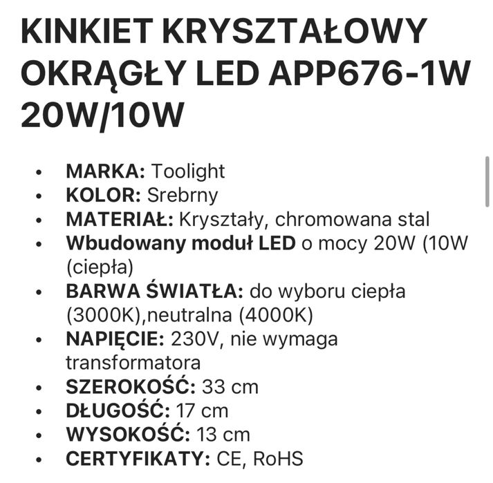 Kinkiet lampa kryształowa błyszcząca glamour