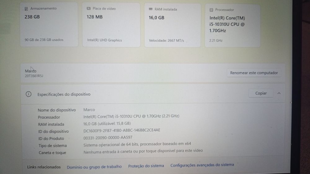 Portátil THINKPAD X13 Core i5 vpro