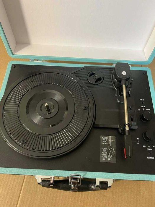 Przenośny gramofon walizkowy na płyty winylowe miętowy Bluetooth