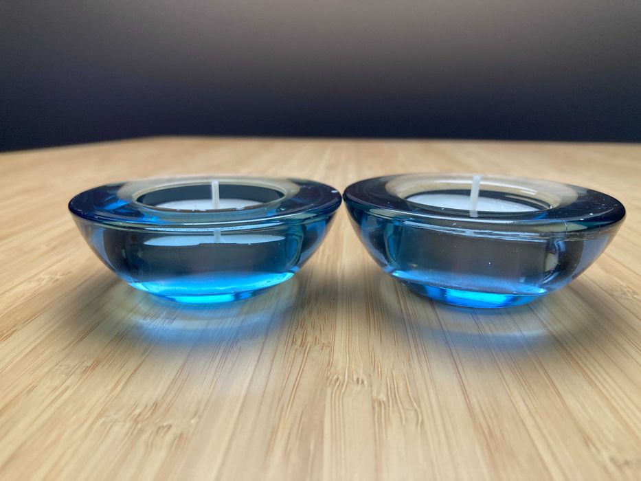 Świecznik na tealight niebieskie szkło 2 sztuki komplet osłonki IKEA