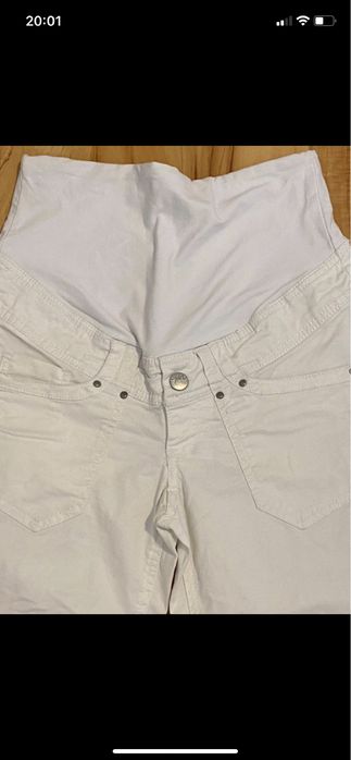 H&M mama 36 spodnie capri białe ciążowe rybaczki