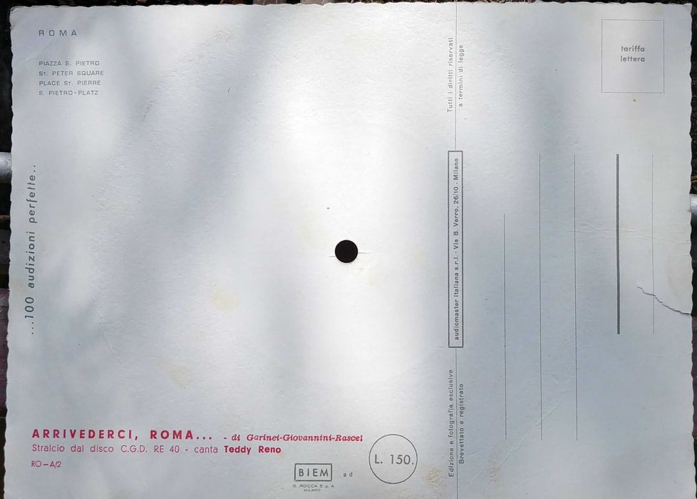 Pocztówka Dźwiękowa Arrivederci Roma  śpiewa Teddy Reno 1959
