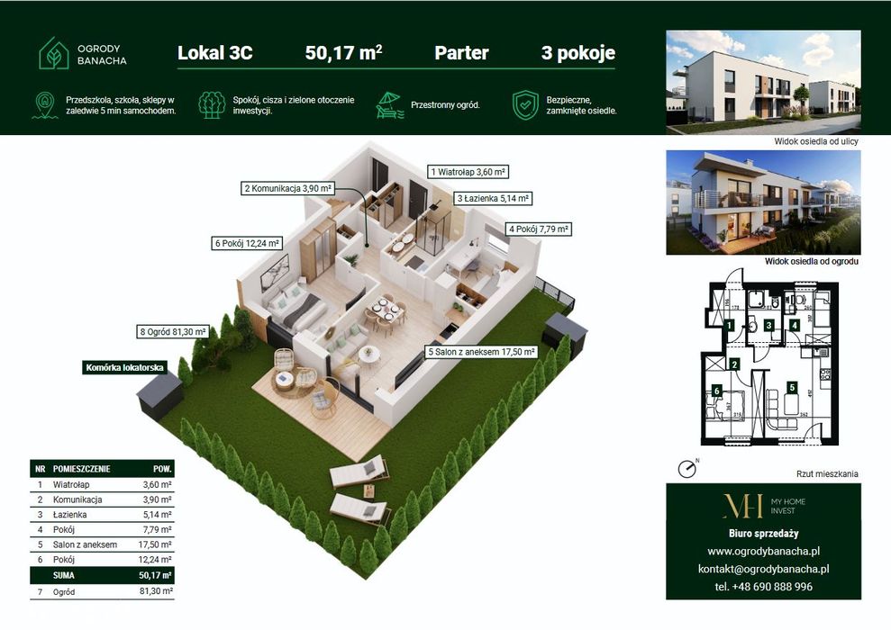 OGRODY BANACHA - mieszkanie z ogrodem 50,17m2 m2