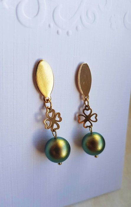 Kolczyki Stal Chirurgiczna - Koniczyna, Perły Swarovski