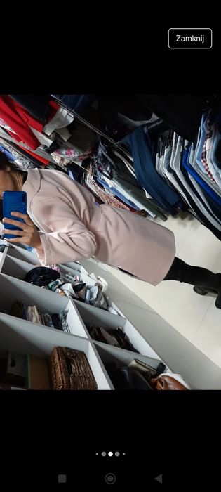 Płaszczyk S wiosenny pudrowy róż wiązany