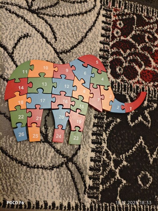 Puzzle drewniane układanka SŁOŃ literki-cyferki