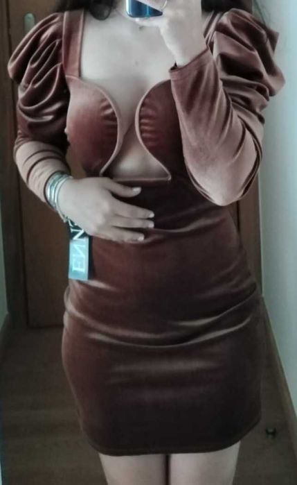 Vestido veludo castanho novo