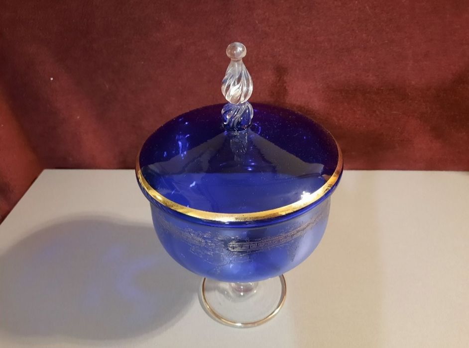 Конфетница на ножке Чешское стекло Ваза времён ссср ретро антиквариат