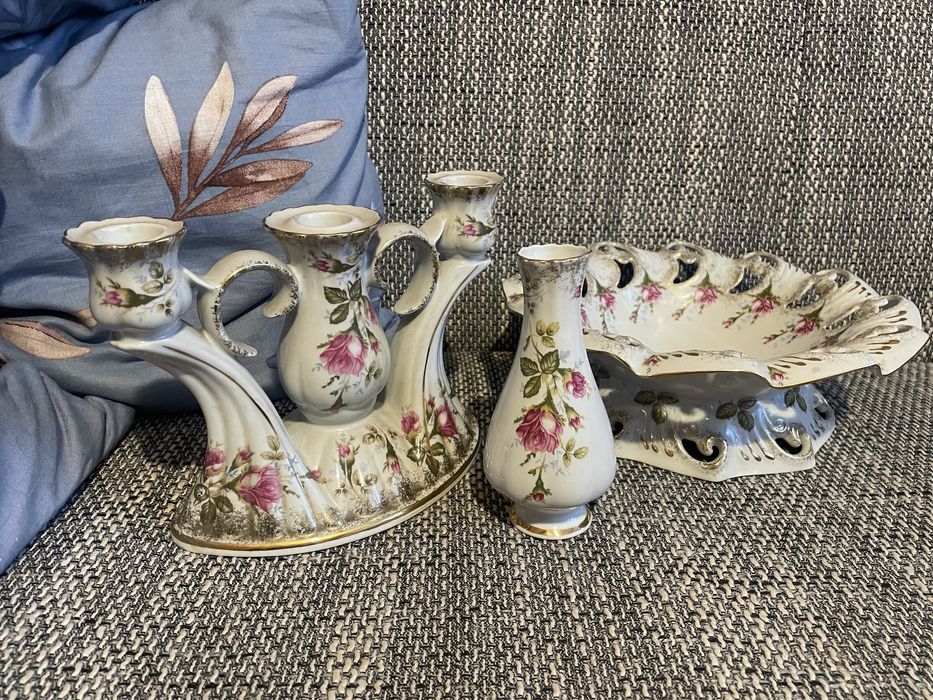 Poercelanowy zestaw Chodzież PRL świecznik wazon