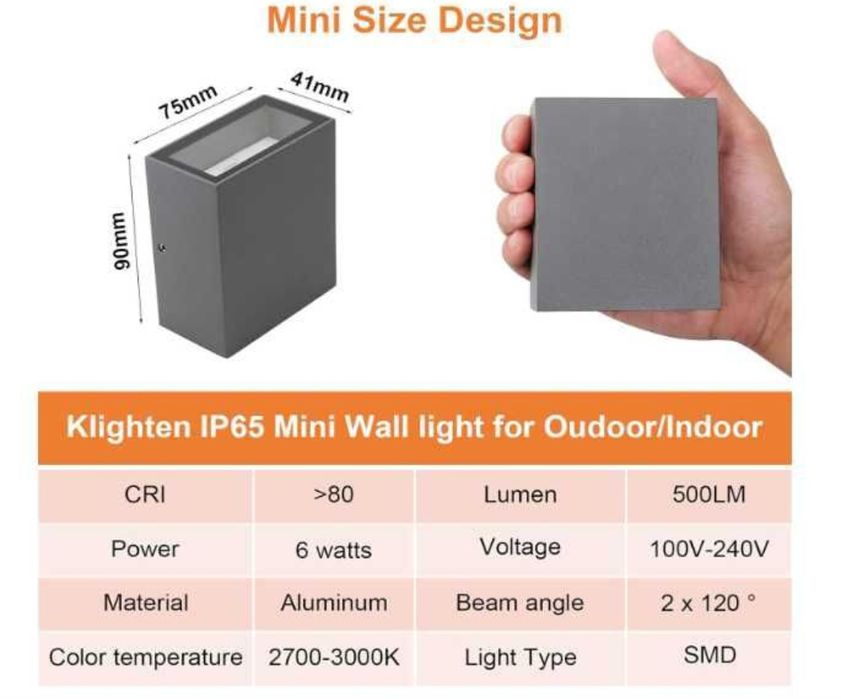 Klighten 2 szt lamp ściennych LED wewnątrz na zewnątrz 7W wodoodporne