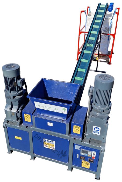 ZESTAW Kruszarka 30 kW + Taśmociąg + Stojak BIGBAG Recykling Pakowanie