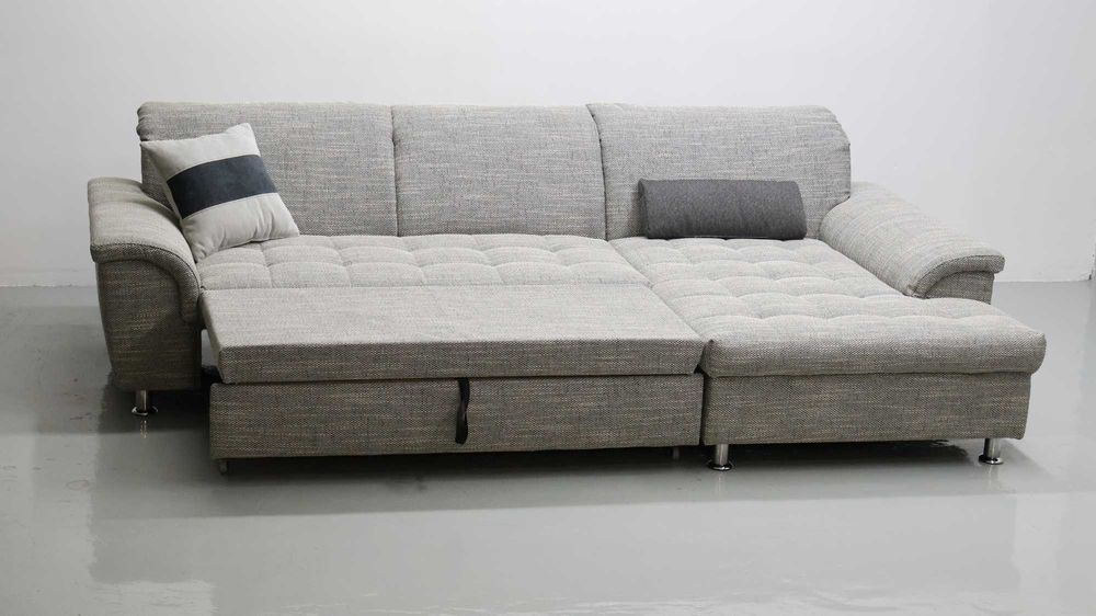 TPT Narożnik funkcja spania Szara tkanina kanapa rogówka sofa zagłówki