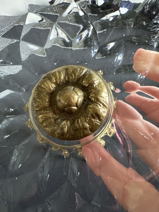 Patera miska na mosiężnej nodze kryształowa PRL antyk bardzo stara