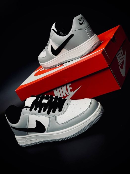 Мужские кроссовки Nike Air Force Серые кожаные кросывки чоловічі найк