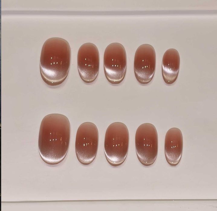 【Z71】Pink Cat eye * Medium Oval * 19mm | Press-On Nails Handmade