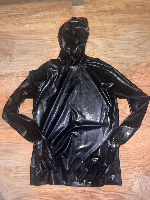 763/ Koszula top latex lateks 0.4mm maska rękawice zamek tył czarny XL