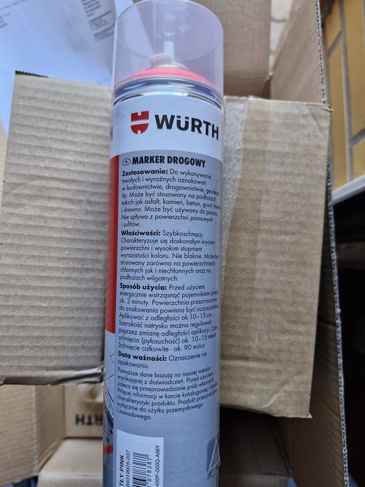 Marker, spray WURTH 600ml drogowy, geodezyjny różowy neonowy