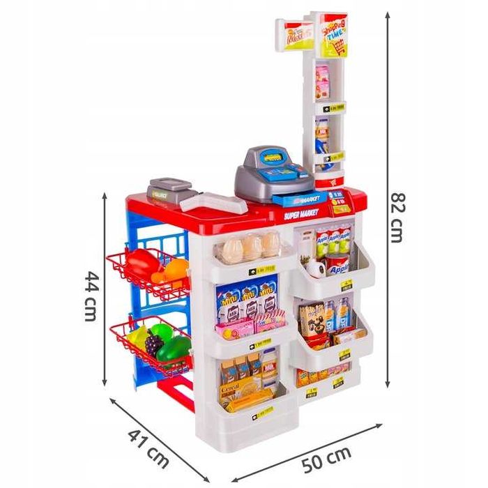 Supermarket Sklep Kasa dla Dzieci Stragan + Wózek Koszyk z Akcesoria