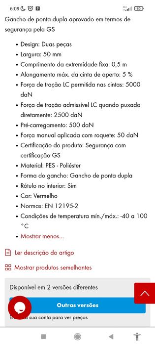 Cinta carga Wurth gancho duplo (novo)