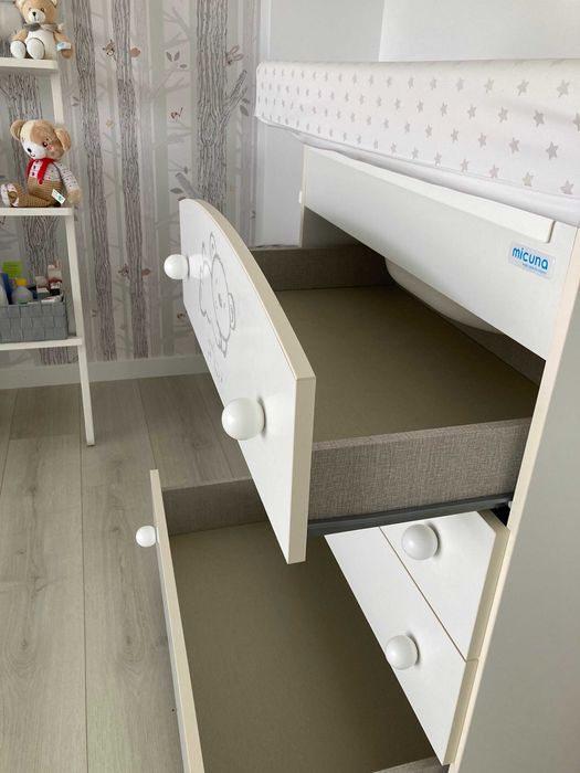 Cama Micuna Sweet Bear Basic Branco + colchão + banheira + comoda