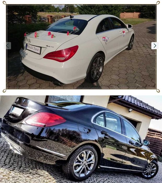 Auta do ślubu. Samochody na ślub. Biały - Mercedes CLA oraz czarny - Mercedes C klasa