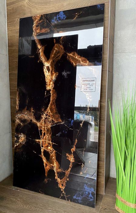 CZARNE płytki 120x60 WYSOKI POŁYSK złoto niebieski gat. 1