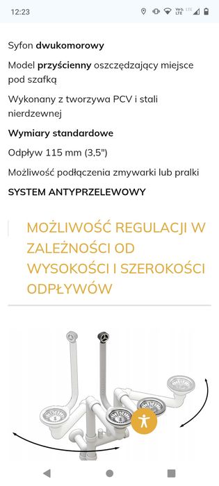 Syfon przyścienny manualny dwukomorowy Chrom