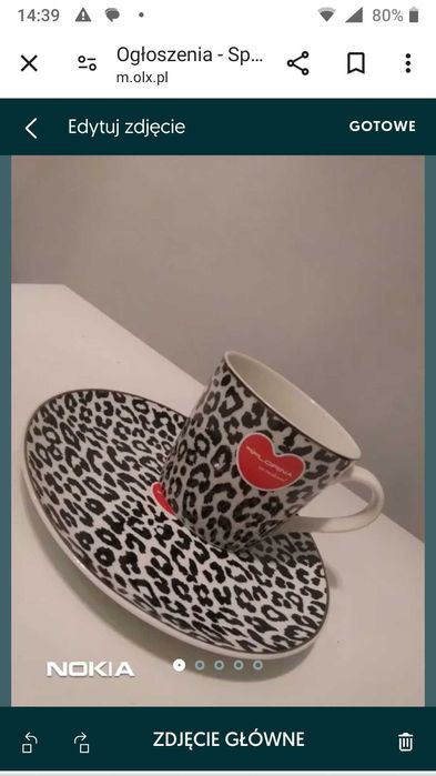 nowy zestaw kubek+talerzyk panterka