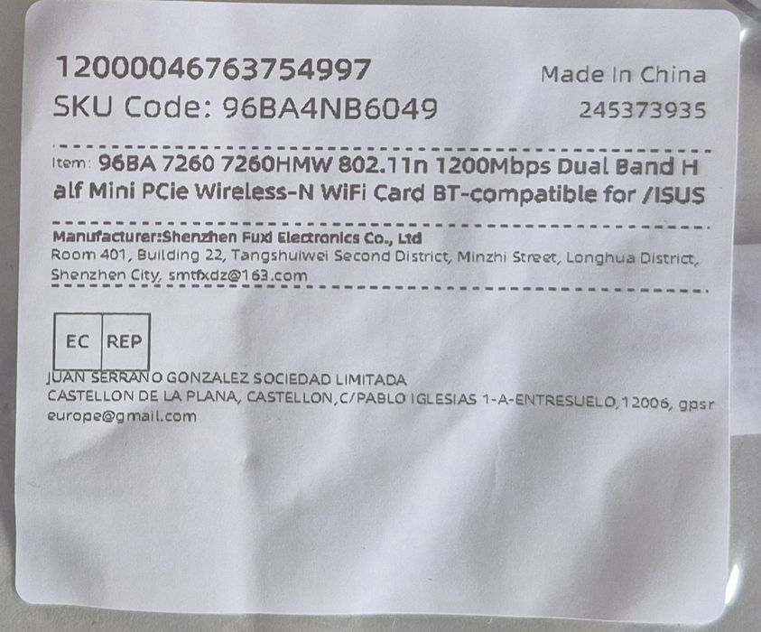 Placa Wi-Fi Intel Dual Band 802.11n