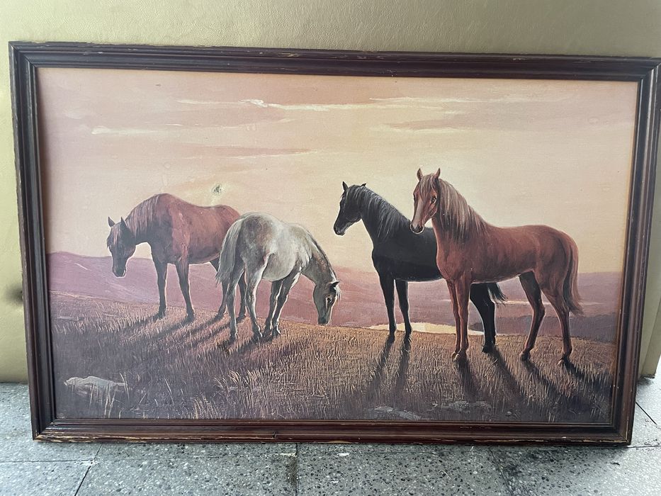 Quadro Vintage Cavalos ao Pôr do Sol – Estilo Rústico / Country Side